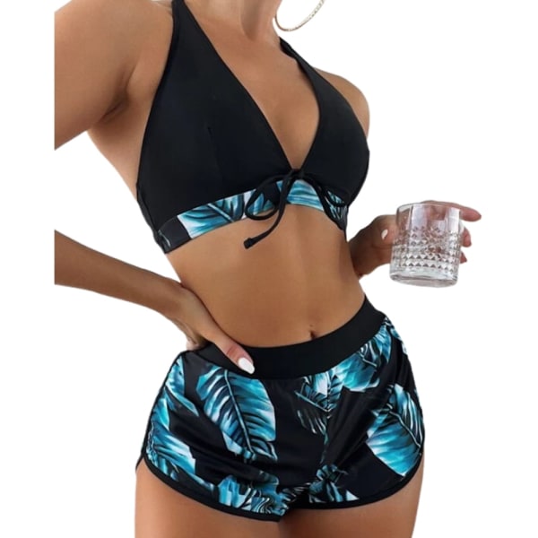 Women's Bathing Suit 3-Piece Bikini Sets Thong Bikini Sets Cross Sling High Waist Short Swimsuits Sets for