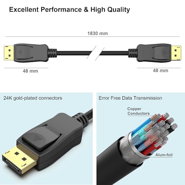 Et DisplayPort til DisplayPort videokabel, han til han, 1,5/1,8/2/3/5 meter, DP til DP han til han kabel, understøtter 4K. 5M
