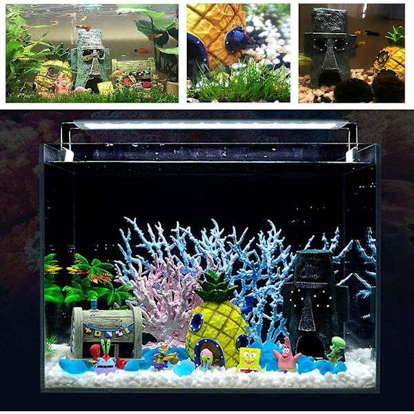 Spongebob Akvariumdekorasjon Betta Små Fiskedam Ornament, Sett Med 3