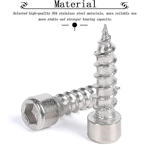 100 stk. M4 304 Hex Hoved Selvskærende Skruer - Hexagon Hulhoved Kapselskruer Hex Hoved Skruer Rustfrit Stål Hardware Fastgørelseselementer