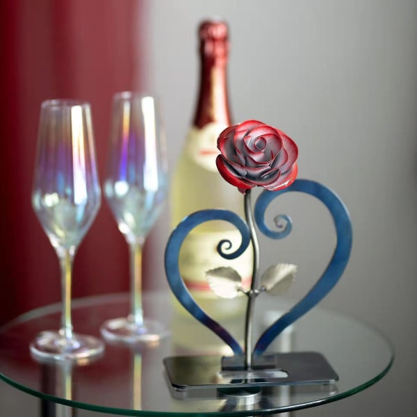 Jern Metal Rose Ornamenter Rose med hjerteformet beslag (1 stk-rød) Tonghang