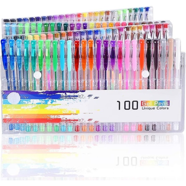 100 stycken Glitter Gel Pennor Gel Pens Set Multicolor Gel Pens Set Perfekt för vuxna Målarböcker Ritning Målarböcker