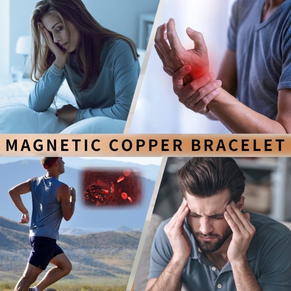 Koppararmband för män, magnetiskt armband av 99,9 % ren koppar med 6 kraftfulla magneter, armband i kopparmanschett