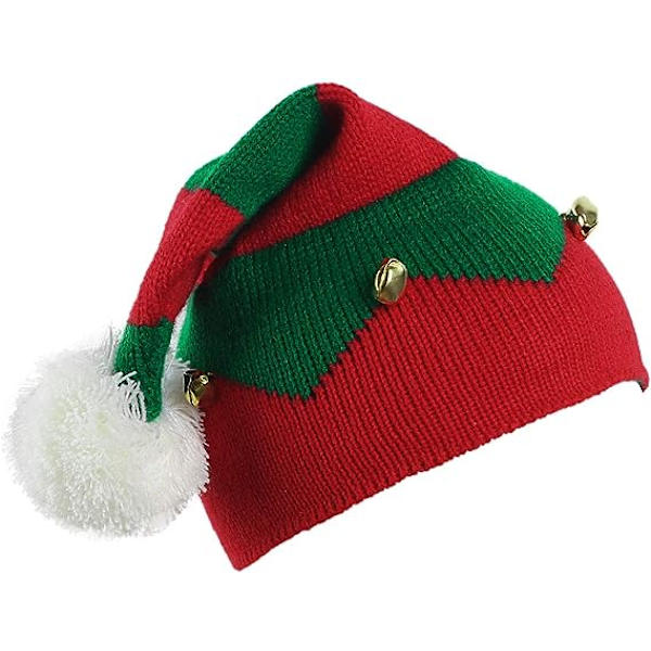 Jultomte Stickad Mössa med Shine Bells Pompoms Varm Semesterfest Klädsel Kostym Tillbehör för Barn
