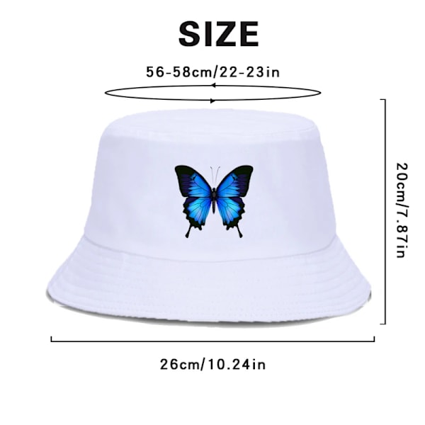 Hot Sale Harajuku Blå Sommerfugl Spand Hat Unisex Casual Strand Sol Hat Ukraine National Emblem Guld Foldbar Bomuld Panama Hat Blue Butterfly 01