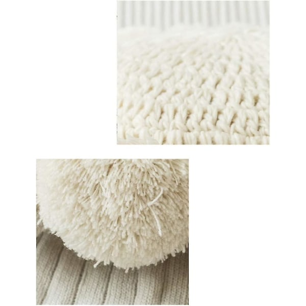 Rund Boho Kudde med Pompoms, Makrame Kudde Golvkudde Vävd Kudd