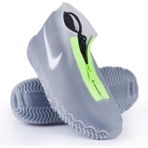 Vattentäta skoöverdrag i silikon, uppgradera återanvändbara överdragsskor med dragkedja, resistenta regnstövlar Halkfritt tvättbart skydd för kvinnor, män (M (Kvinnor 5.