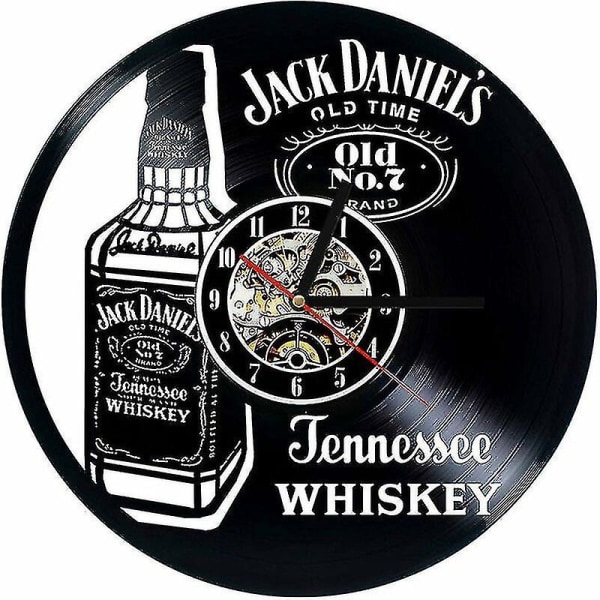 Veggklokke Vinylplateklokke Upcycling Led Jack Daniels Familiedekorasjon 3d Design Klokke Living Ro