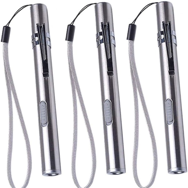 3-pack sjuksköterskepenna ljus medicinsk penna ljus USB uppladdningsbar led ficklampa rostfritt stål ficklampa för läkare Studenter Läkare