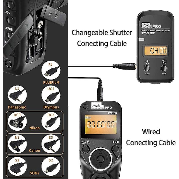 Tw-283 Dc2 Digital trådløs fjernbetjening Intervalometer kabeludløser fjernbetjening med timer til Nikon-kameraer