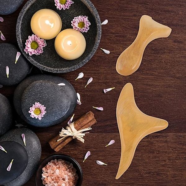2 st Skrapskrapor Trigeminal för Tabletter Gua Sha Ansikte Kropp Hals Arm Skönhet Frigörande Platta Lyft Unika Instrument Verktyg Spa Naturligt Handgjorda