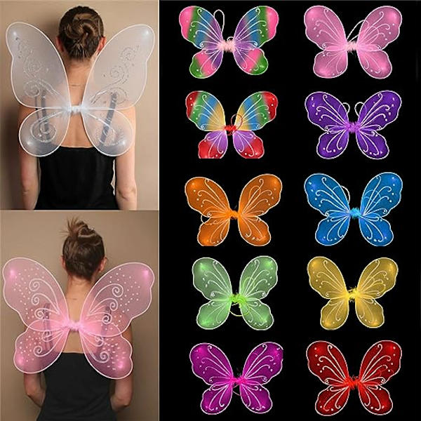 Sommerfuglvinger Halloween Cosplay Glitrende Fe Vinger Ytelsesrekvisitter Halloween Kostyme for Barn Liten Jente Kvinner