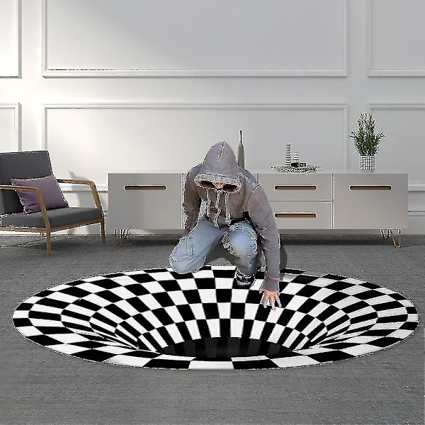 3D-trykt optisk illusjon teppe Tepper med visuell illusjon Gulvmatte Sklisikker dørmatte Teppe til hjemmedekor (Størrelse: 80*80cm)