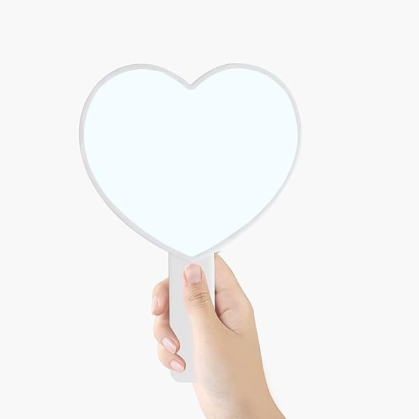 Hjerteformet håndholdt reisespeil, kosmetisk håndspeil med håndtak (hvit, 1 pakke)