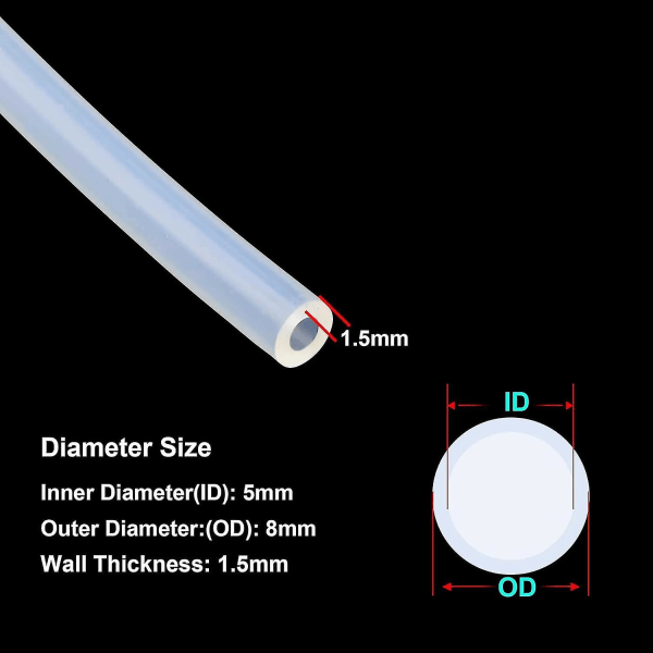 Silikonrör - 5mm Inre Diameter X 8mm Yttre Diameter, Längd 8 Meter, Livsmedelsklassad Flexibel Slang, För Pumpöverföring [xh]