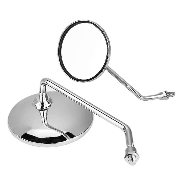 Spejl - 1 par 10mm krom runde sølv motorcykel spejle. Venstre og højre spejl.