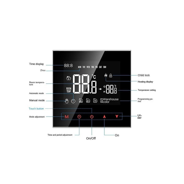 Wifi Smart Termostat Lcd Touch Screen Nwt100-16a Elvärme Intelligent Termostat