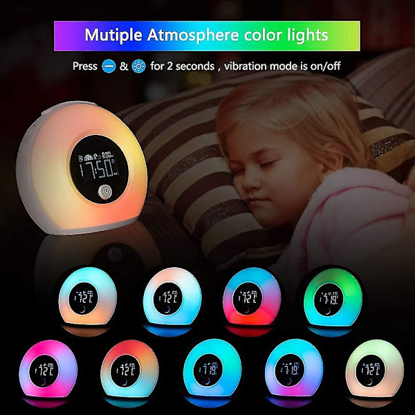 Yöpöytäkosketuslamppu, 5-in-1 LED-pöytälamppu Bluetooth-kaiuttimella, 12/24 tunnin digitaalinen herätyskello
