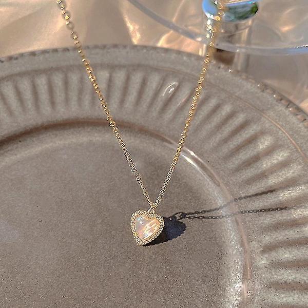 Trendig fint 14k äkta guld hjärtformad opal kedjehänge halsband för kvinnor temperament smycken glänsande AAA zirkon bröllopsgåva