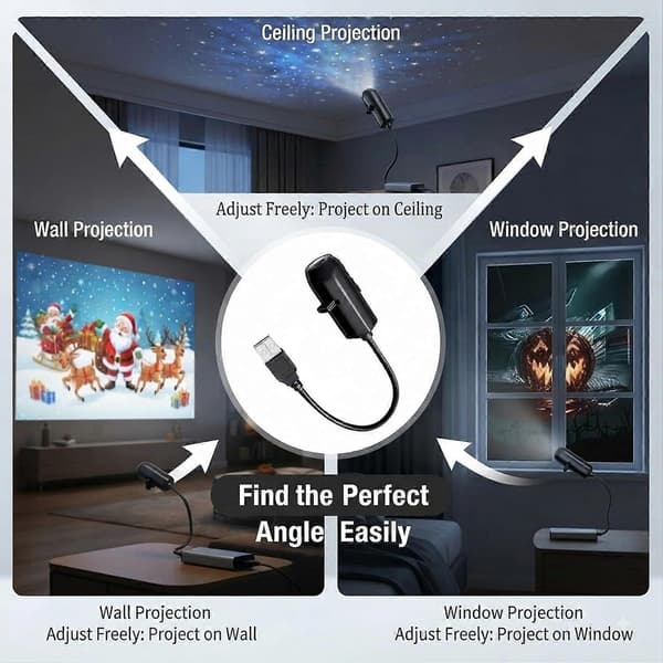 MultiTheme LED-projeksjonsnattlys, utskiftbare mønsterskiver, USB-pluggprojektor for hjemmeferieatmosfære-dekor C-6pcs