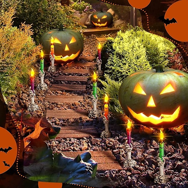 8 Pak Skelet Hænder Holder Oplyste Lys Flammeløse Skelet Spøgelses Hånd Halloween Lys Tænd LED Kranie Lys Skelet Lampe Dekorativ Lys Ho