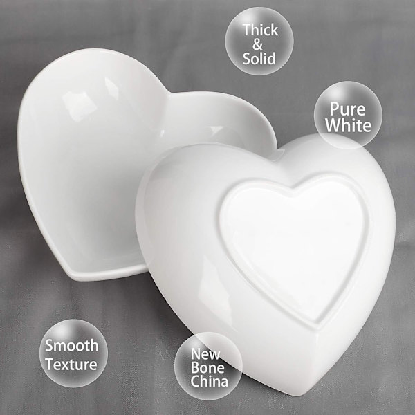 Store Hjerteformede skåle 2 stk. Hvid porcelæn Hjerteformet fad til desserter/salat/frugt/pasta eller romantisk middag, 23 cm