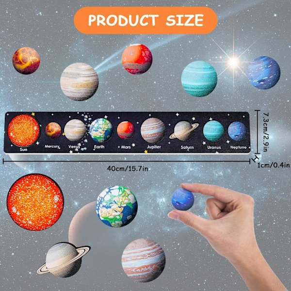 Montessori Träleksaker för 3-åriga pojkar och flickor, Träpussel med Solsystemet för småbarn, Lärande Utbildande Rymdleksaker för småbarn Planetleksak