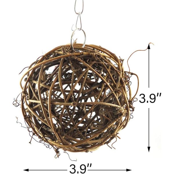 Fugle Rattan Bolde, Flettet Rattan Bolde Tyggelegetøj til Papegøje, Undulat, Kakadue, Budgerigar, Kærlighedsfugl, Myna, Konure, Ara, Fink (3 stk)