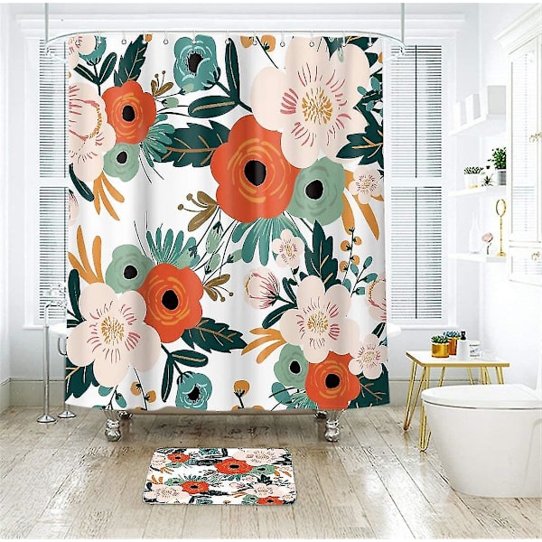 Periwinkle tyg duschdraperi 72 x 84 tum (bredd x höjd) tum akvarellblommor