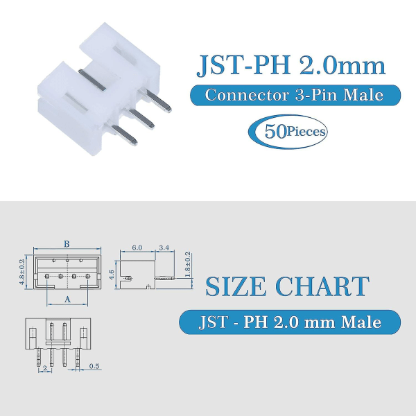 50 sarjaa / 250 kappaletta 2,0 mm välimatkan JST PH 3-napainen IC-liittimet ja pistokkeet sovitinliitin uros ja naaras liitäntä, puristettava DIP-sarja. Sisäkäyttöön