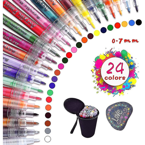 Akryylimaalimerkit, 28 väriä akryylimaalikynät lasille, keramiikalle, kivelle