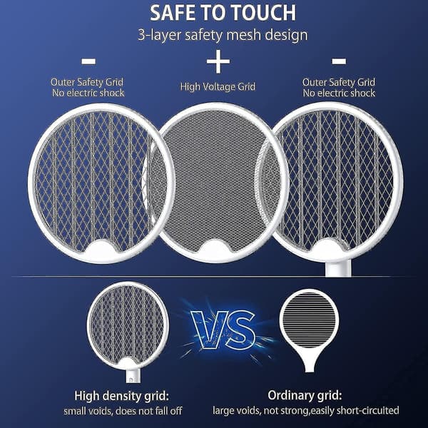 Bug Zapper Racket, Elektrisk Fluesmasher Med Krog Og LED-Lys