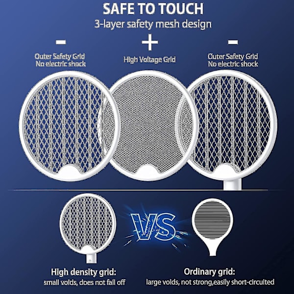 Bug Zapper Racket, Elektrisk Flugsmällare Med Haken Och LED-Ljus