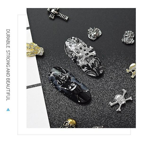 10 st 2022 Nya Halloween Smycken Nagelkonst Tillbehör Punk Rock Stilar Skalle Kors Nagel Charm Dekorationer 3D Legering Nageltillbehör