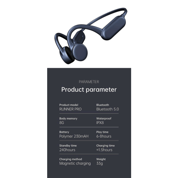 Luunjohtuminen Bluetooth-kuulokkeet Langaton uinti Ipx8 Vedenpitävä Kuulokkeet 8g Muistilla