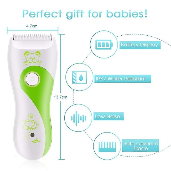 Baby hårklipper, Baby Silent hårklipper, USB oppladbar vanntett baby hårtrimmer