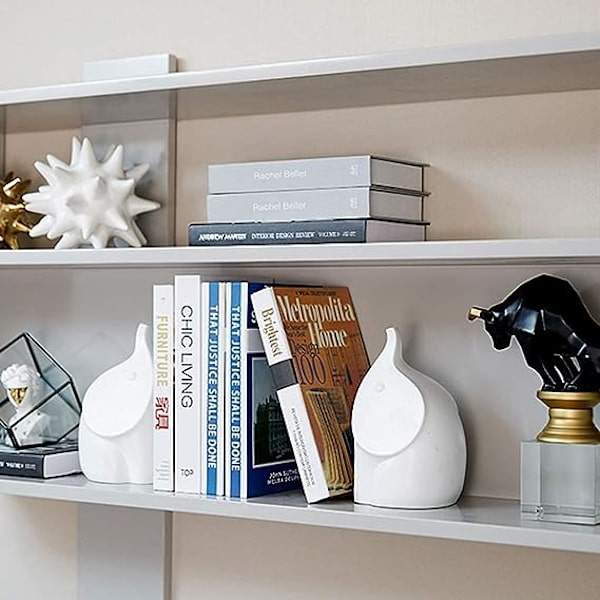 Hemdekorationsbokstöd Bokstöd Vit Elefantskulptur Bokstöd för Hem Dekorativa Dekorativa Unika Prydnader Vit, 12x12x21cm