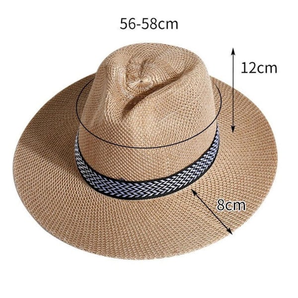 Hatt i strå i bohemisk stil for middelaldrende menn og kvinner - Strandhatt for reiser og solhatt i sommerfarger grey