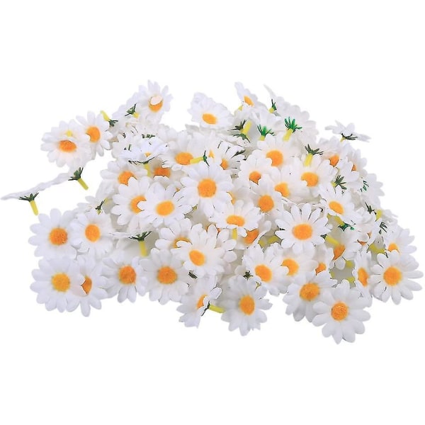 100 stk Gerbera Daisy kunstige blomster Stoff Blomsterhoder For DIy Bryllupsfest Gjør-det-selv dekorasjonshåndverk (hvit)