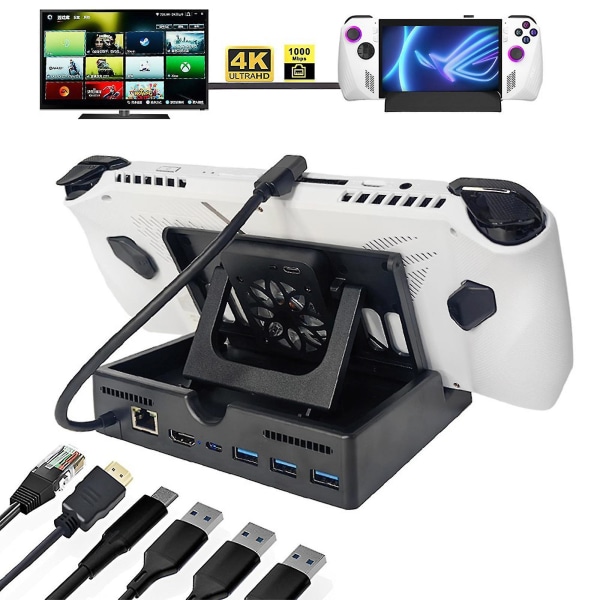 ROG Ally Dock, 6-i-1 Hub Dokkingsstasjon for ROG Ally med HDMI 4K 60Hz, Gigabit Ethernet, 3 USB 3.0-porter