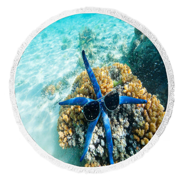 Underwater World Beach Handduk, Blue Starfish Sea Star med solglasögon Strandfilt Yogamatta Picknickfilt