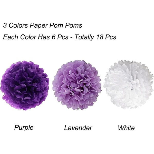 Pakke med 19 silkepapir Pompom blomsterkugler - Dekorationspapirsæt til fødselsdage, bryllupper