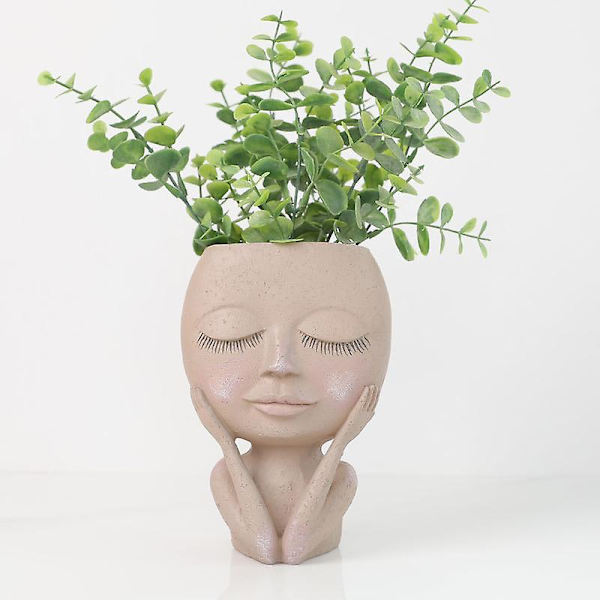 2023 - Hovedblomsterpotte, Vask Blomsterpotte, Dame Ansigt Blomsterpotte Til Indendørs Og Udendørs Planter, Harpiks