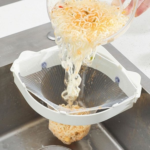 Oppvaskkum-sil - trekantet oppvaskkum-propp for kjøkkenvask-sil, multifunksjonsvask-sil Nett-hengende tre-holder, sammenleggbar kjøkkenløsning