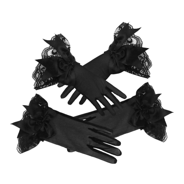Elegante Brudehansker Hånd Mesh Sløyfehansker Korte Fullfingerhansker Votter For Bryllup Kveldsfest Svart