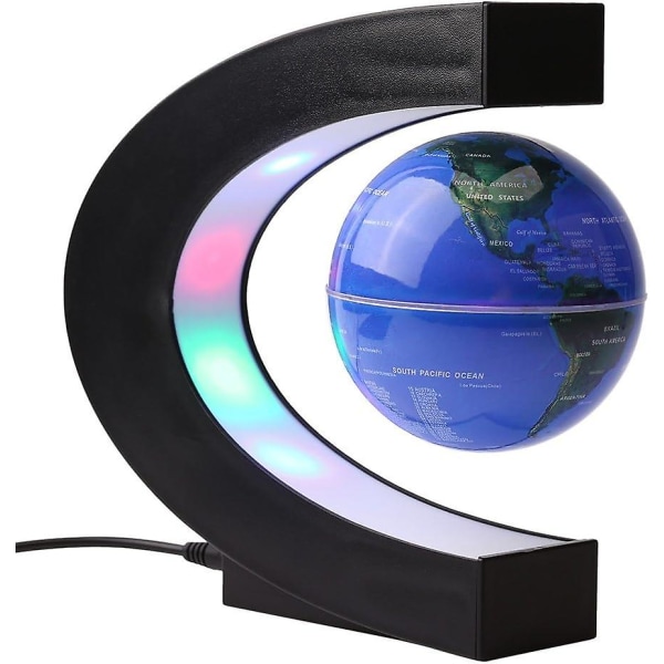 3 tommer flydende globus, magnetisk levitationsklode i C-form, legetøj med spinning Globe med 4 farverige LED-lys, fantastisk udsmykning af lærerbord