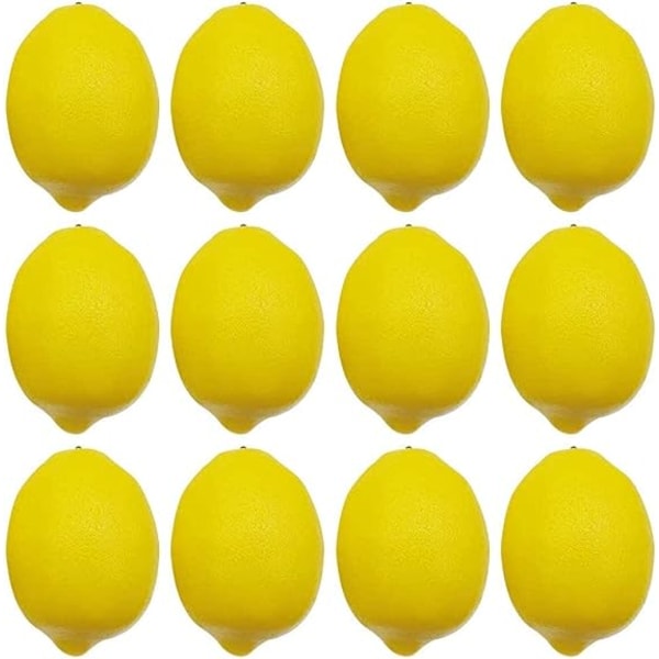 Keinotekoiset sitruunat, 3,7" x 2,5" Big Size Vivid Faux Lemon Muoviset väärennetyt keltaiset sitruunat koristeluun Fake hedelmäkulho, kodin keittiön pöytäkaappi Party D