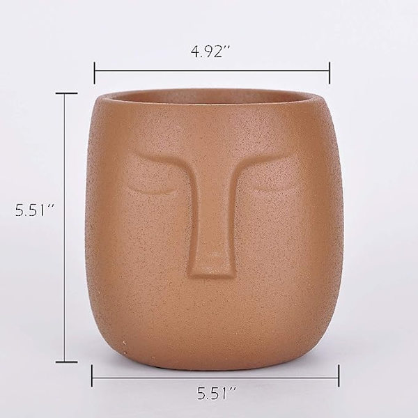 5,5 Tommer Brun Keramisk Hoved- og Ansigtsplantepotte til Planter, Moderne Indendørs/Udendørs Vase, Ansigtsstatue Plantepotte til Hjemmedekor
