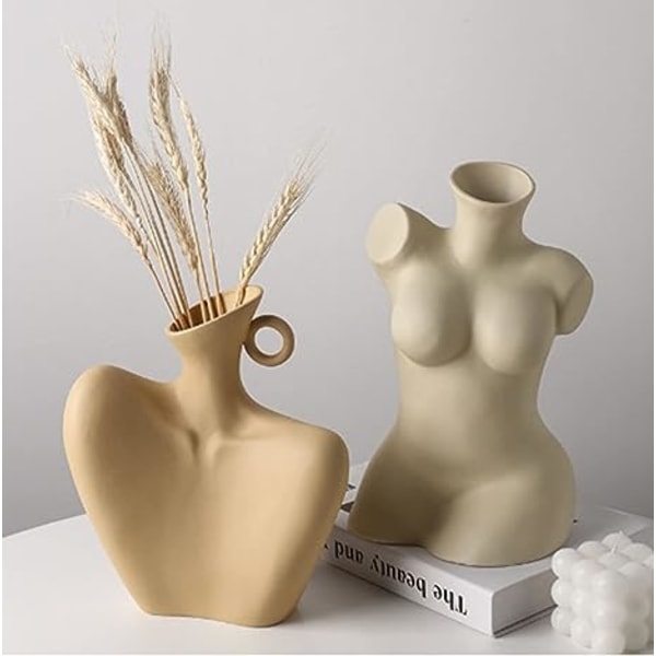 Kvinnelig kropp vase keramikk statue blomster vase vase hvit moderne hode planter potte for hage stue hjem bord kunst statue dekor(Farge: Siv, Størrelse:A