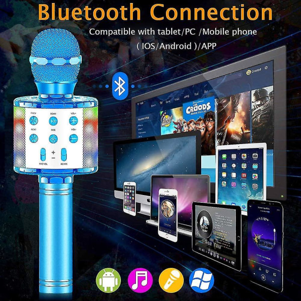 Trådlös Bluetooth Karaoke Mikrofon, Multifunktionell Högtalare Med Färgglad LED-Ljus